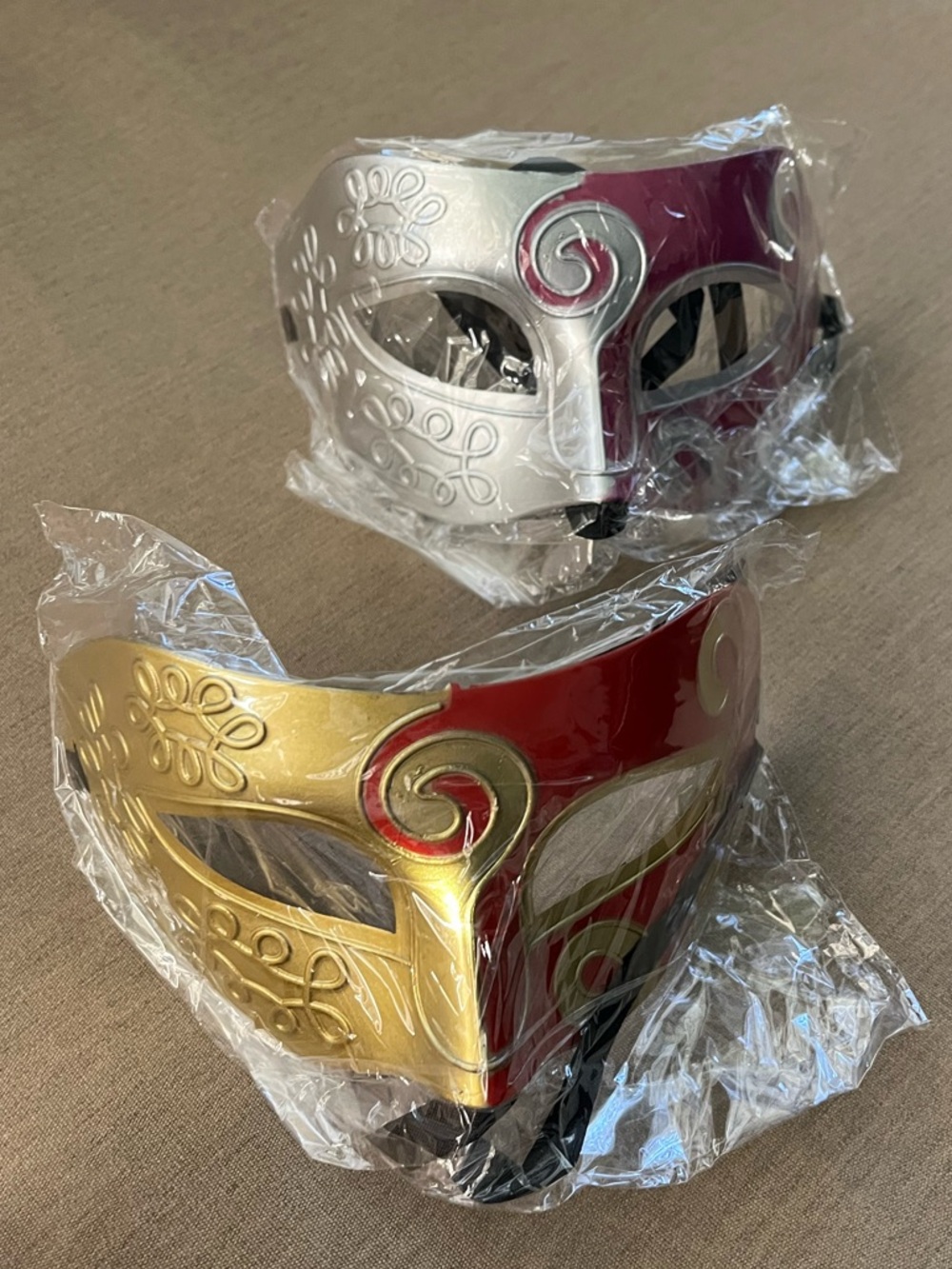 Venetian-Style Half Face Masks in Gold/Red & Silver/Purple